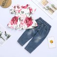 thumbnail image 4 of Infant Baby Girl Clothes Denim Outfits Short Sleeve Floral Shirt Top Jeans Pants Set Baby Girl Jeans Outfits Set 9-12 Months, 4 of 9