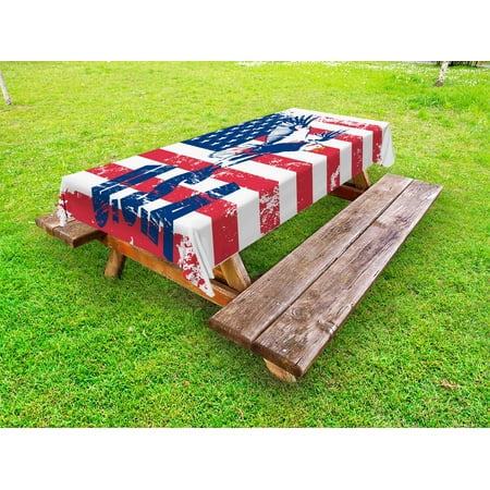 

United States Outdoor Tablecloth Grunge Looking American National Flag with Eagle and USA Artistic Print Decorative Washable Fabric Picnic Tablecloth 58 X 104 Inches Navy White Red by Ambesonne