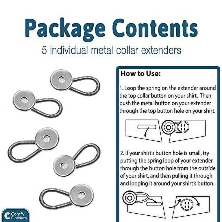 Comfy Clothiers Metal Collar Extenders for Dress Shirts (Metal Button  Extender) 5-Pack