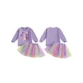 thumbnail image 2 of Toddler Kids Little Girls Birthday Outfits 12 18 24 Months 2T 3T 4T 5T Long Sleeve Round Neck Letter Embroidery Pullover with Colorful Tulle Skirt 2 Pcs Clothing Sets, 2 of 9