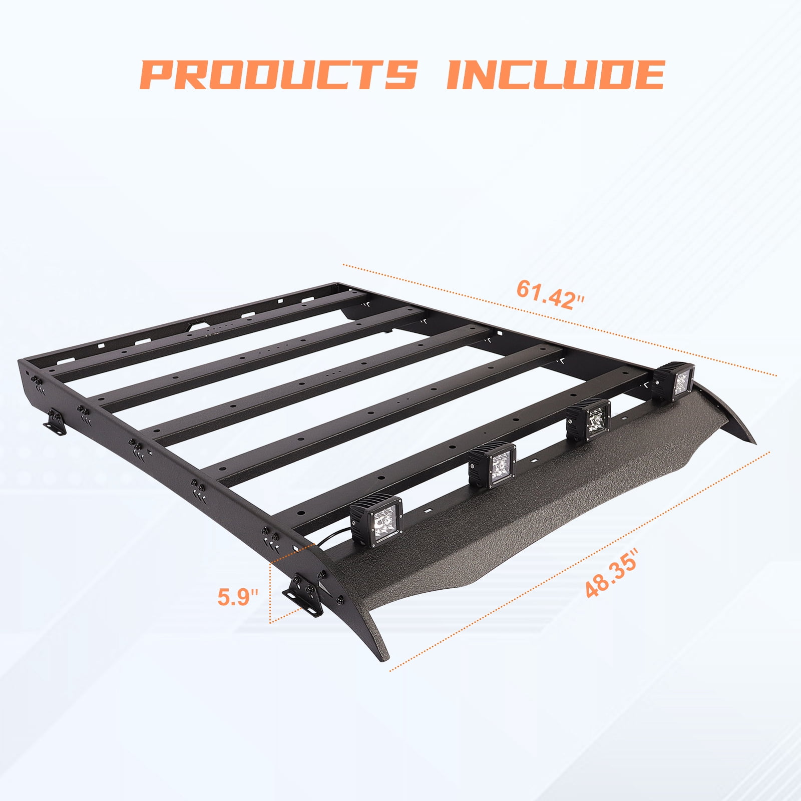 TOKMOWIN Top Roof Rack Cargo Carrier Fit Toyota Tacoma 2005-2023 Double Cab,Roof Rack Luggage Crossbars Come with 4 X 18W LED Lights