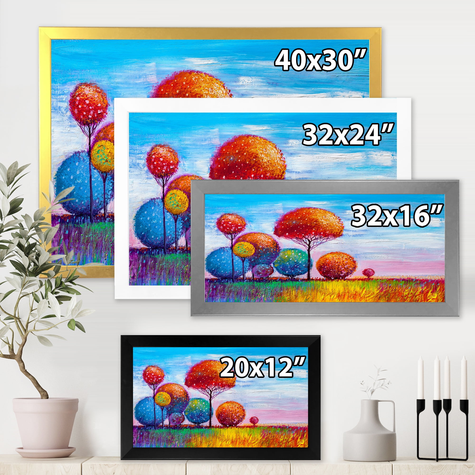 Designart 'Ornamental Colourful Trees IX' Modern Framed Art Print