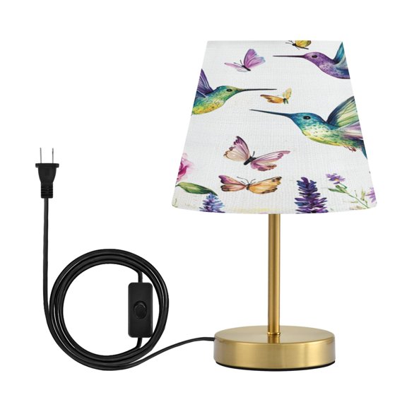 Modern Minimalist Cone Desk Lamp Antique Bronze Base & Linen Shade Bedside Table Lamp for Bedroom Living Room, Office, Dorm Whimsical Watercolor Painting Medium