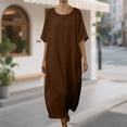 thumbnail image 2 of Levmjia Womens Dress Solid Color Short Sleeve Casual Round Neck Cotton Linen Long Dress Comfortable Stylish Polyester Daily Vacation Party Spring Summer, 2 of 5