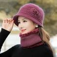 thumbnail image 2 of WMTBSRSW 2-Pieces Winter Hat Scarf Set, Knit Warm Beanie Hat with Brim Fleece Lined Neck Warmer Slouchy Visor Hats Scarf for Women, 2 of 7