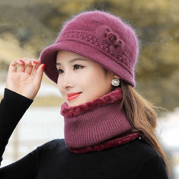 SDNall Knit Hat and Scarf Set for Men and Women, Solid Color Fleece-Lined Winter Accessories for Outdoor Activities in Cold Weather