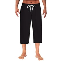 hotojiny Men's Capri Pants Casual 3/4 Pants Elastic Waist Drawstring Beach Yoga Cropped Trousers Wide Leg Sleep Pj Bottoms Capris