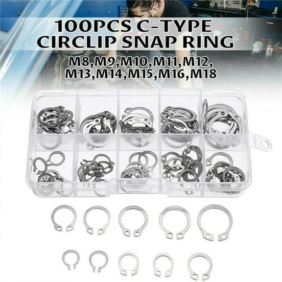Ruibeauty 100Pcs 304 Stainless Steel External Circlip Retaining Ring Assortment 8-18mm Set