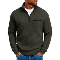 Yteetum Men's Waffle Golf Shirts Oversized Quarter Zip Mock Neck Long Sleeve T Shirt Pullover Tops Mens Casual Solid Half Zip Stand Collar Regular Fits Spring Stylish Versatile Big and Tall Tee Shirt