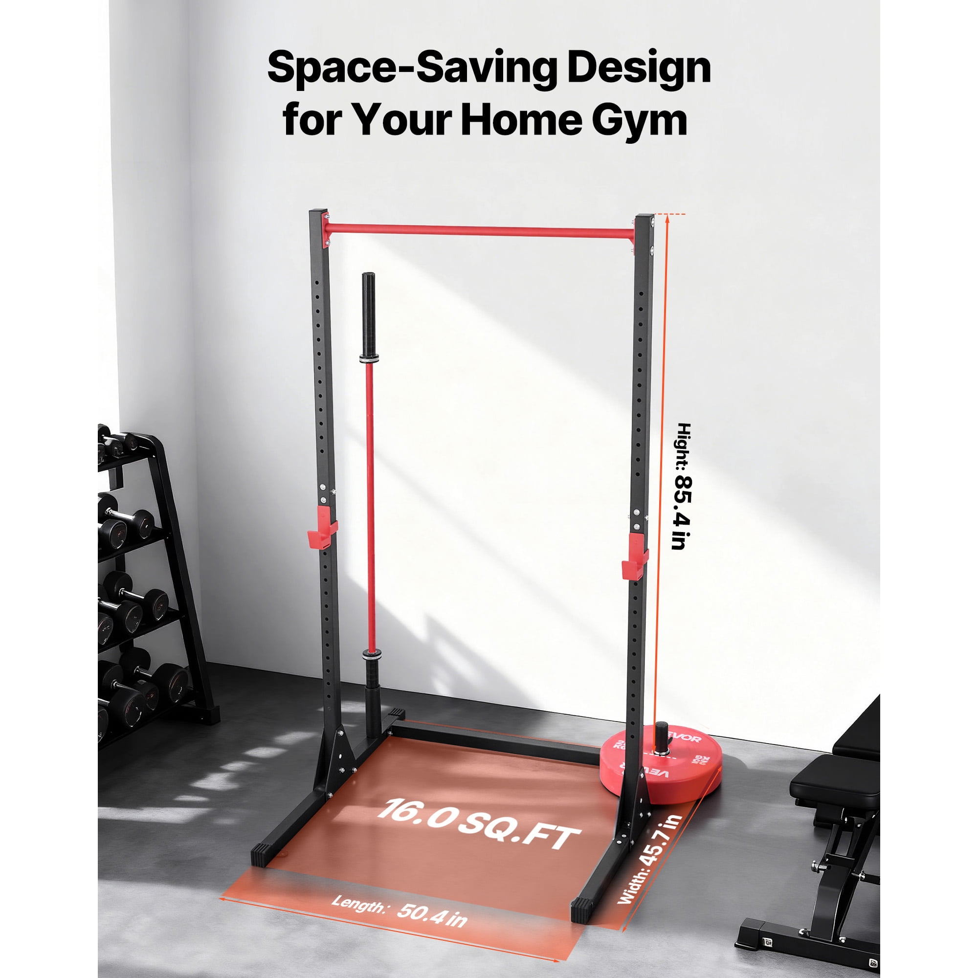 KFFKFF Power Cage Squat Rack, Versatile Workout Equipment with 28-Level Adjustable J-Hooks, 800LBS Capacity for Strength Training, Barbell Squats, Pull-Ups, and Weight Lifting at Home