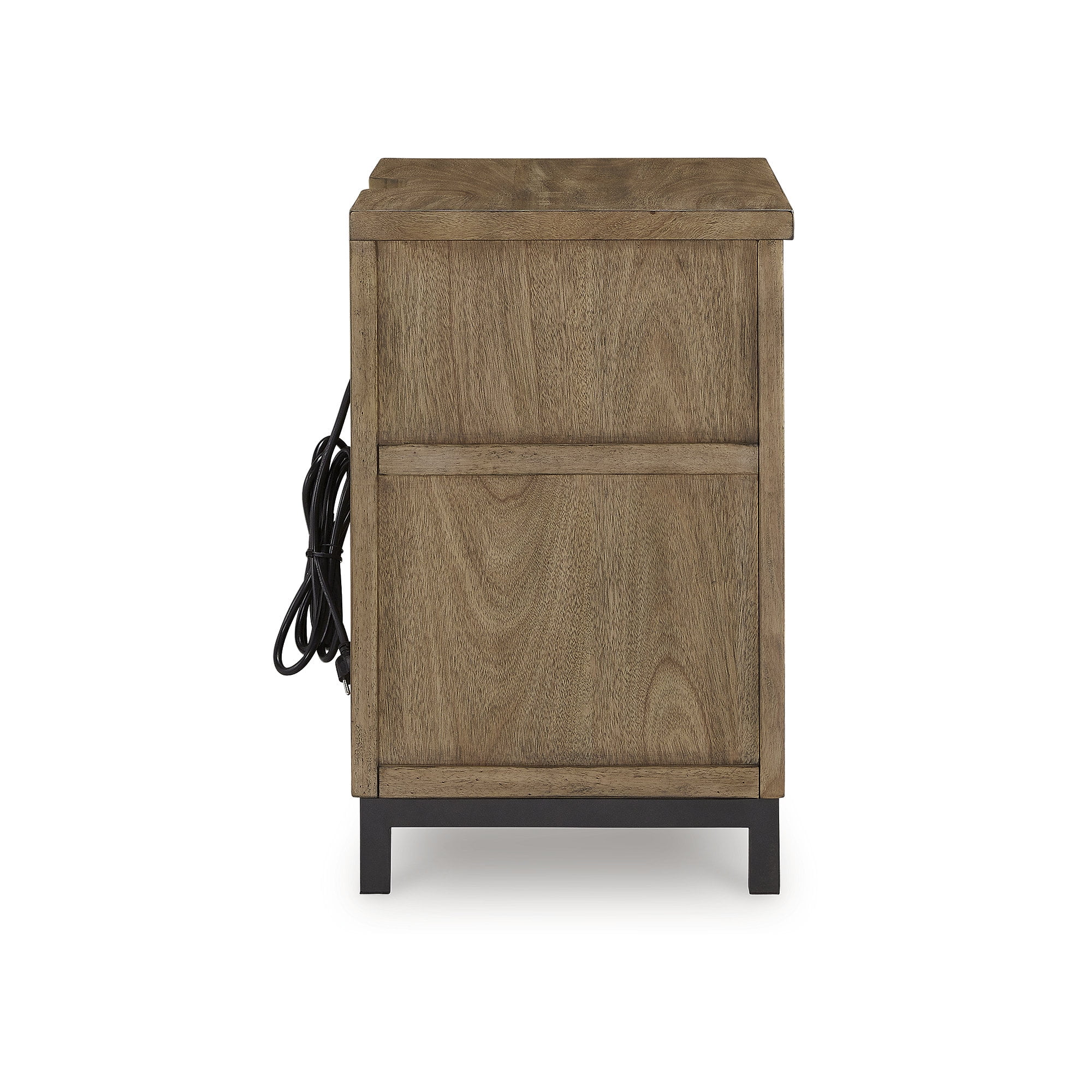 Signature Design by Ashley Tomtyn Modern Nightstand with USB Charging - 2 Drawers with Metal Legs - Light Brown
