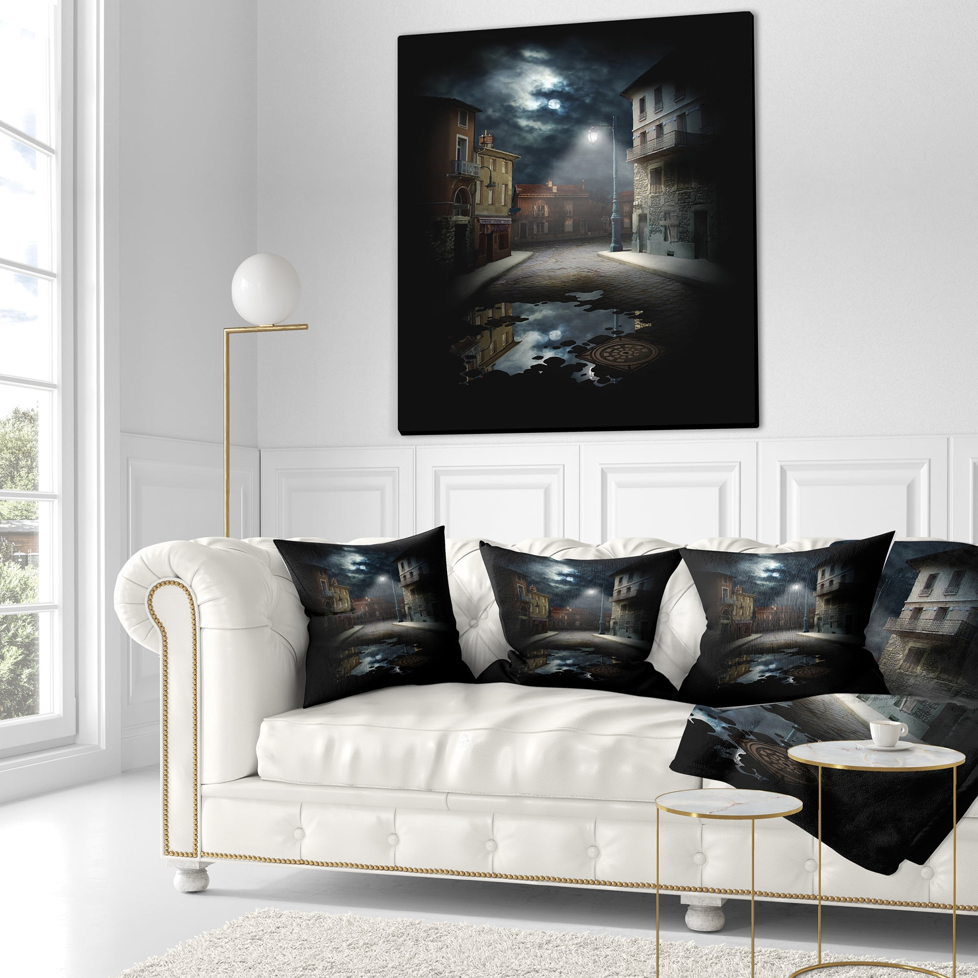 Designart Night Street Collage - Landscape Printed Throw Pillow - 16x16