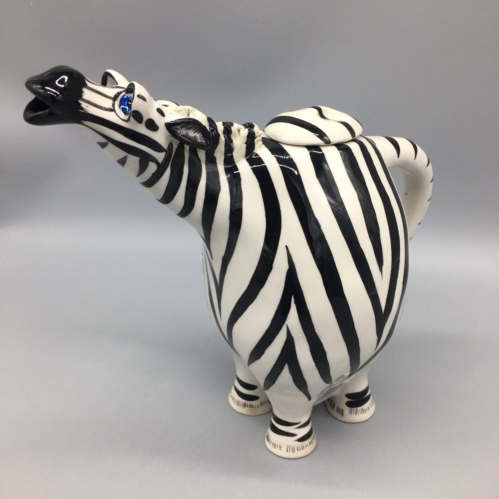 ZEBRA HandPainted Ceramic Teapot, by Blue Sky Ceramics, 9.5" Tall