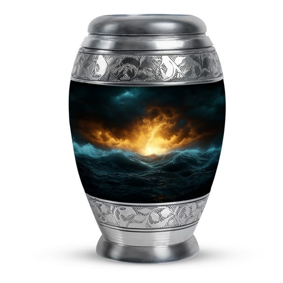 KARYLIZ Lightning In The Sky Urn For Ashes Adult Male - Large Funeral Large Urns for Human Ashes - Black Burial Urn For Mom And Dad Holds 200 Cubic Memorial Urns For Mom