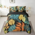 thumbnail image 3 of Manfei Tropical Plant Leaves 7pcs Bedding Comforter Set,Natural Botanical Queen Bedding Sets,Blue Orange Black Queen Sheet Sets For Adults,Microfiber Bedroom Decor Reversible, 3 of 9