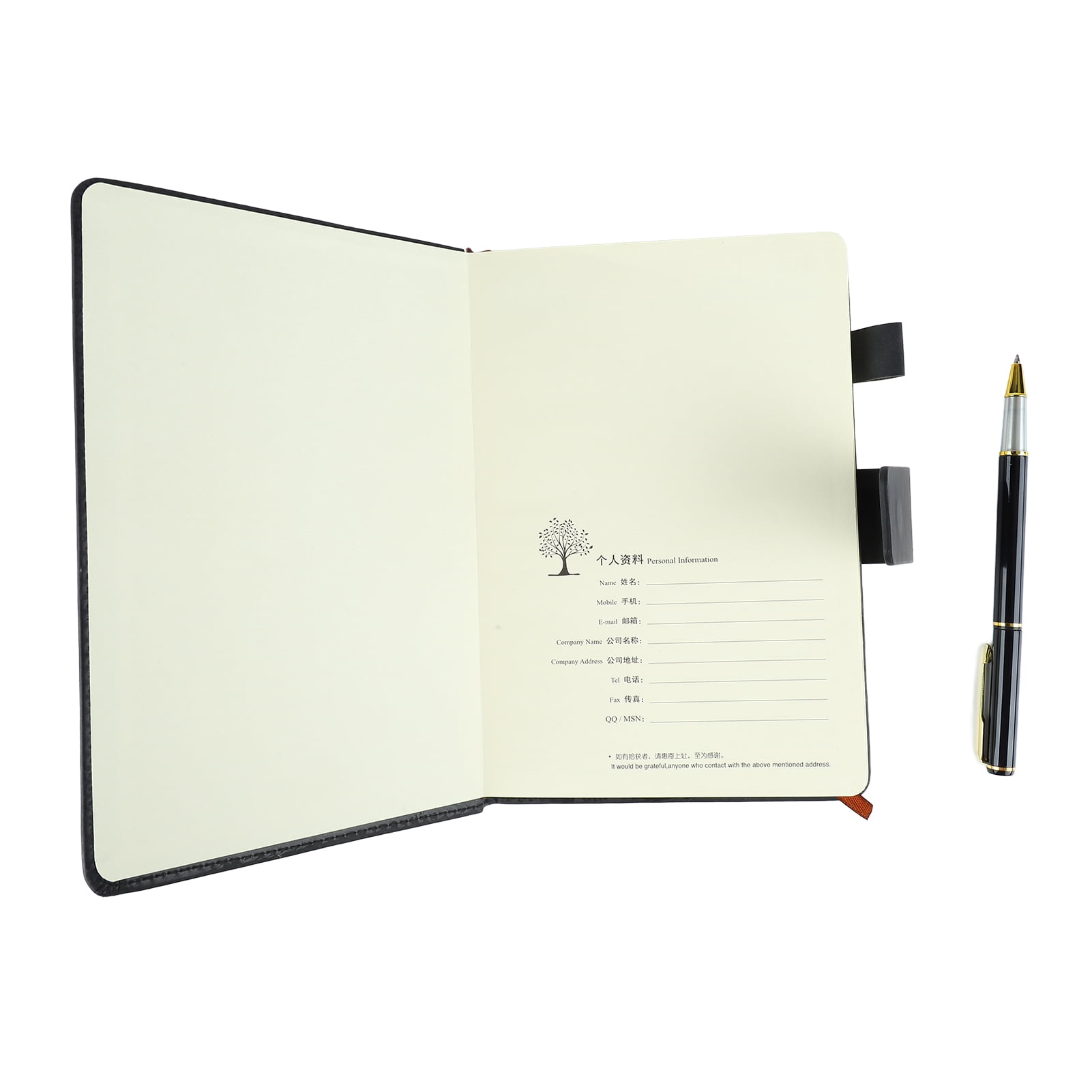M Buder A5 Notebook PU Leather Ruled Journal with Pen, Black, 8.7 x 5.9 inches