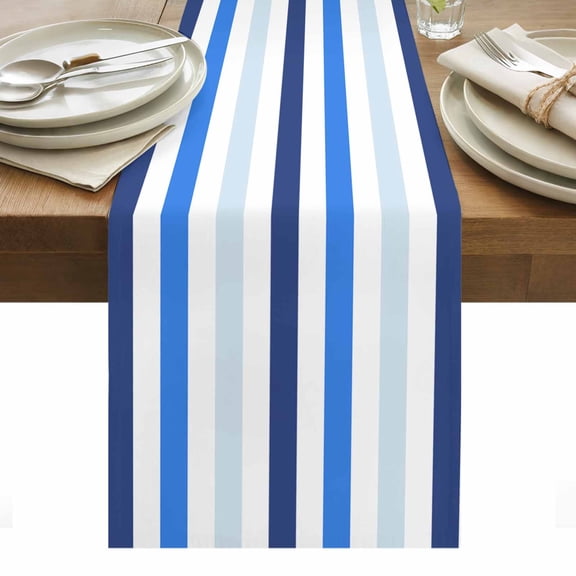 Sky Blue Stripe Table Runner - 90 Inch Long, Kitchen Dining Table Runner Dresser Scarves, Geometric Farmhouse Vertical Striped Farmhouse Decor for Coffee Tables Wedding Party Banquet