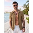 thumbnail image 2 of Men's Short Sleeve Button Down Shirt, Vertical Textured Stripe Casual Summer Beach Shirt, Lightweight Breathable Fashion Top with Front Pocket Khaki M, 2 of 8