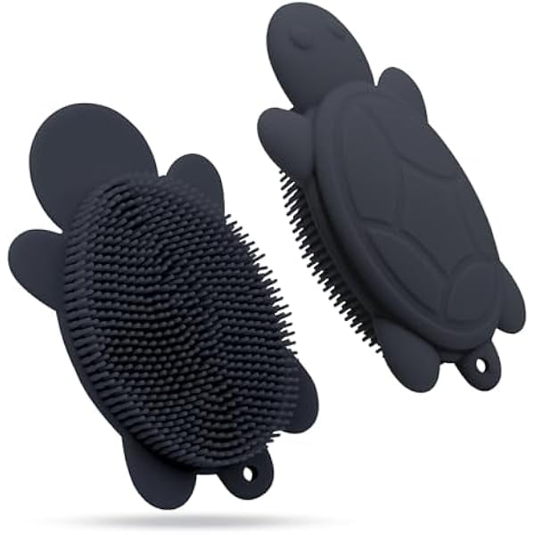 wonima11 Soft and Gentle Silicone Body Scrubber, Pure Silicone Turtle Shaped Shower Brush Easy to Clean Exfoliating Bath Brush Suitable for Boys and Girls(Grey)