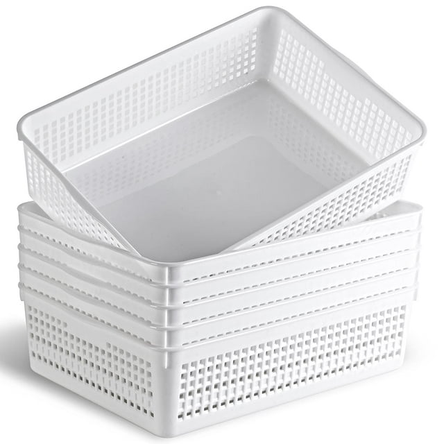 Eslite Panier de Rangement en Plastique Format A4, Plateau Organisateur pour Dossiers, Papier et Lettres de Bureau, 6 Paquets (Blanc)