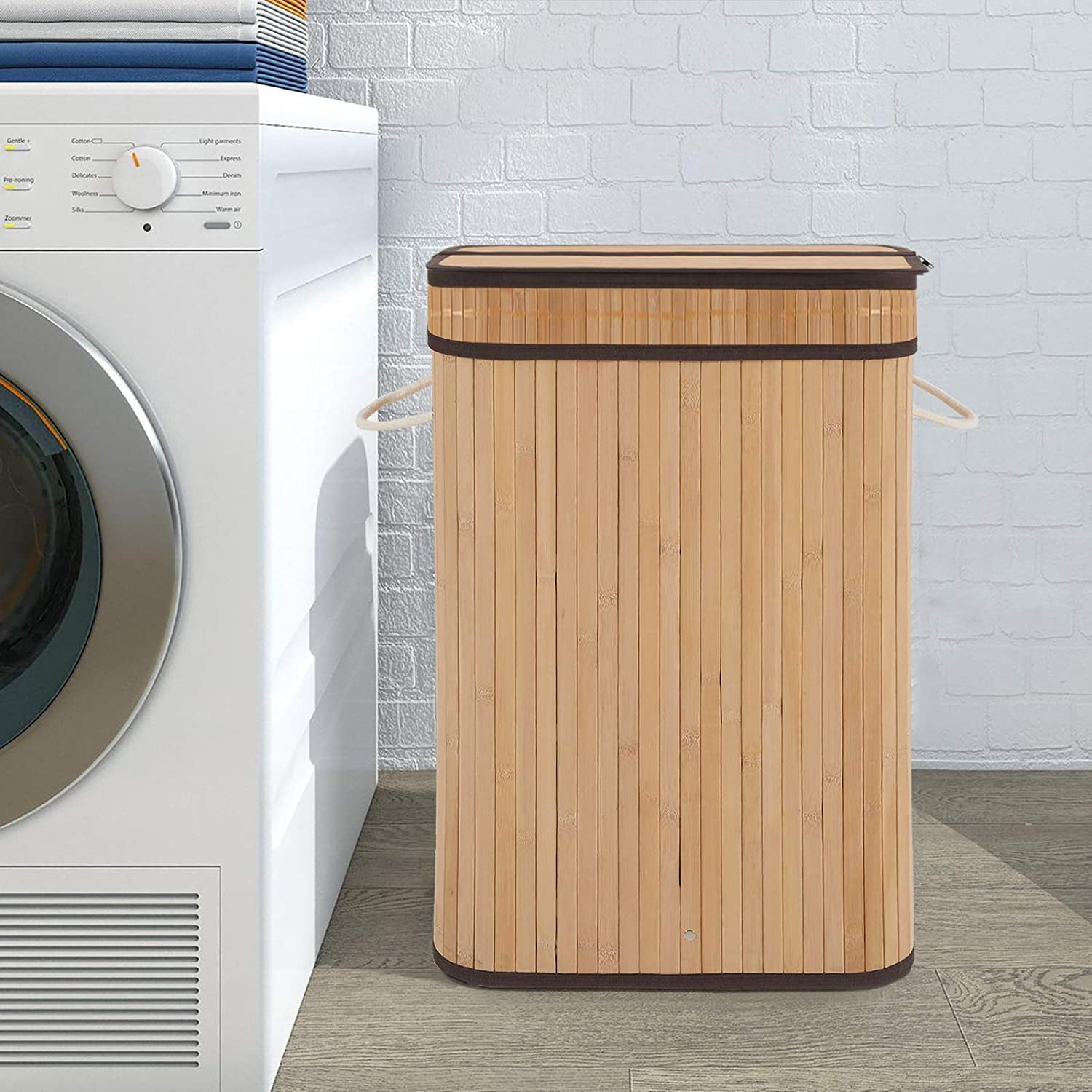 Laundry Hamper With Lid, 72L Bamboo Laundry Basket With Removable Liner, Collapsible Storage