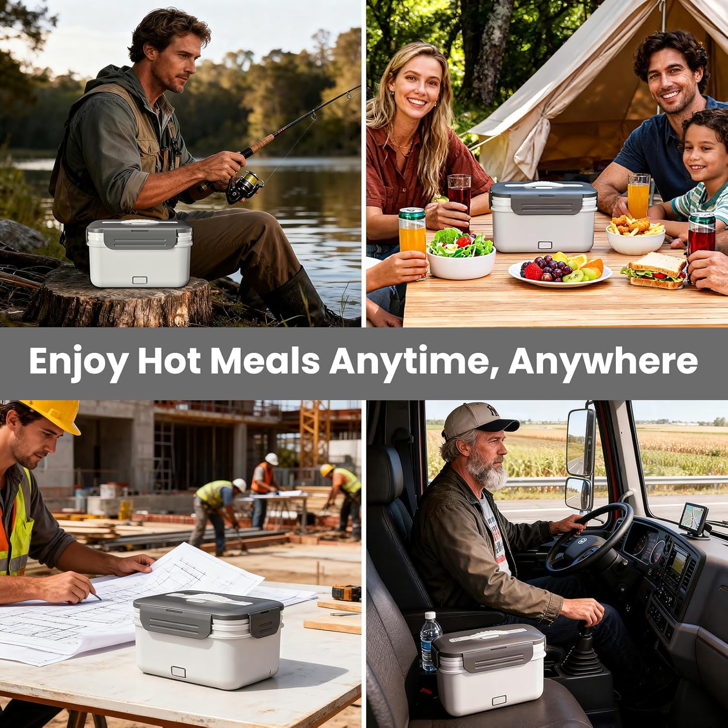 Herrfilk Cordless Electric Lunch Box, 1.8L Large Rechargeable Portable Food Warmer 4 in 1 Ultra Quick Self Heating Lunch Box with Storage Bag, Suitable for Travel/Driving/Construction Site Scenarios