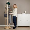 thumbnail image 5 of YUCHANG Freestanding Rotary Coat Rack with 3 Shelves and 9 Hooks for Coats, Scarves, Handbags, Coat Tree for Bedroom, Entryway, Livingroom (Natural), 5 of 11
