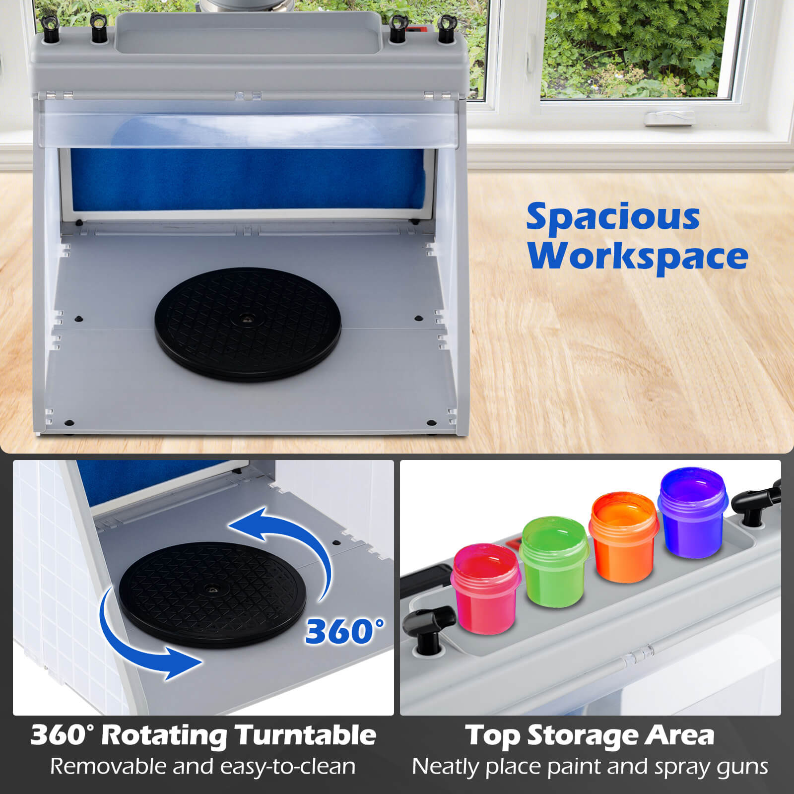 Costway Portable Airbrush Spray Booth Kit with 3 LED Lights Turntable & Spray Gun Holders