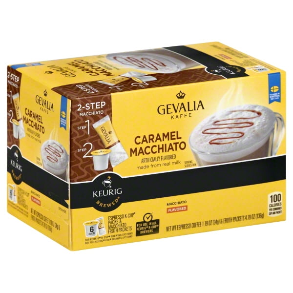 Gevalia Caramel Macchiato KCup Pods with froth Packets, 6 count Box