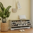 thumbnail image 5 of Shoe Storage Bench, Entryway Shoe Cabinet with 2 Flip Drawers and 3-Position Adjustable Shelf, Hidden Design, Shoe Organizer Cabinet with Comfy Seat for Living Room, Bedroom and Hallway, White, 5 of 7