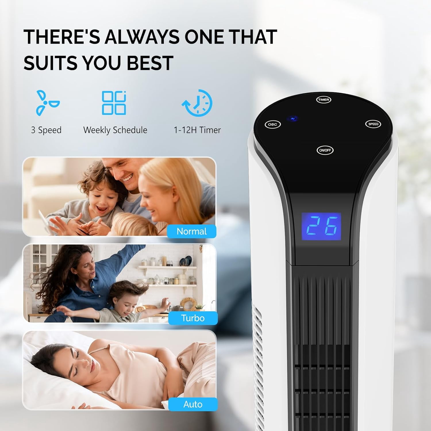 VINGLI 42" Tower Fan for Bedroom, Smart Floor Fan with APP & Remote Control, 3 Modes, 3 Speeds, Standing Fan with Oscillating, 12H Timer, Quiet Fan for Cooling Home Office