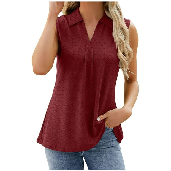 Besolor Womens Tank Tops Summer Eyelet Sleeveless V Neck Lapel Collar Shirts Lightweight Casual Loose Fitted Comfy Blouses Tunic Top