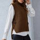 thumbnail image 3 of Gibobby Sueter Dama Chaleco sin mangas con cuello de punto de color liso para mujer (Coffee, XL), 3 of 4