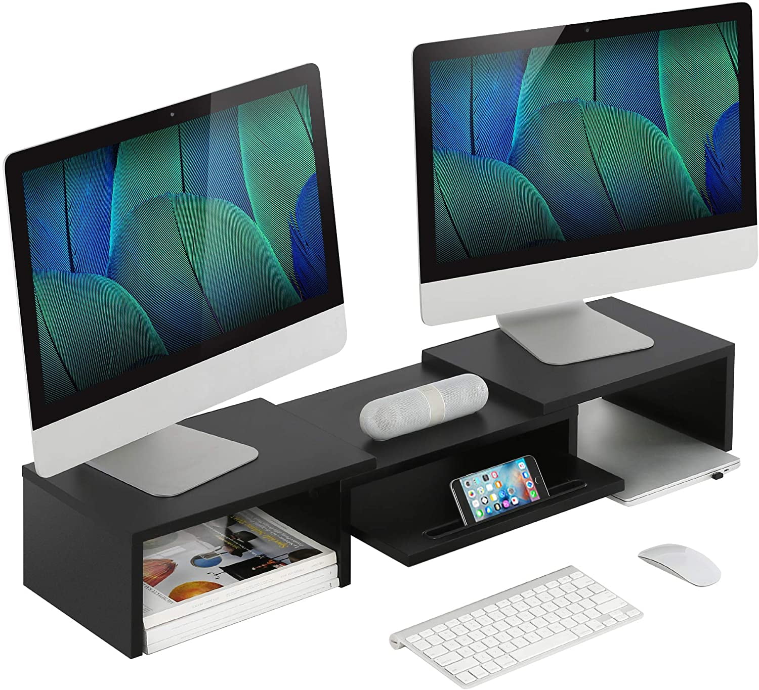 Desktop Monitor Stand Conputer Screen Laptop TV Riser Storage Shelves Table Wood 