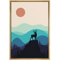 thumbnail image 3 of PixonSign Framed Canvas Print Wall Art Deer Over Teal Mountain Range Animals Wilderness Illustrations Modern Art Contemporary Scenic Colorful Boho Decor for Living Room, Bedroom - 24"x36" Natural, 3 of 5