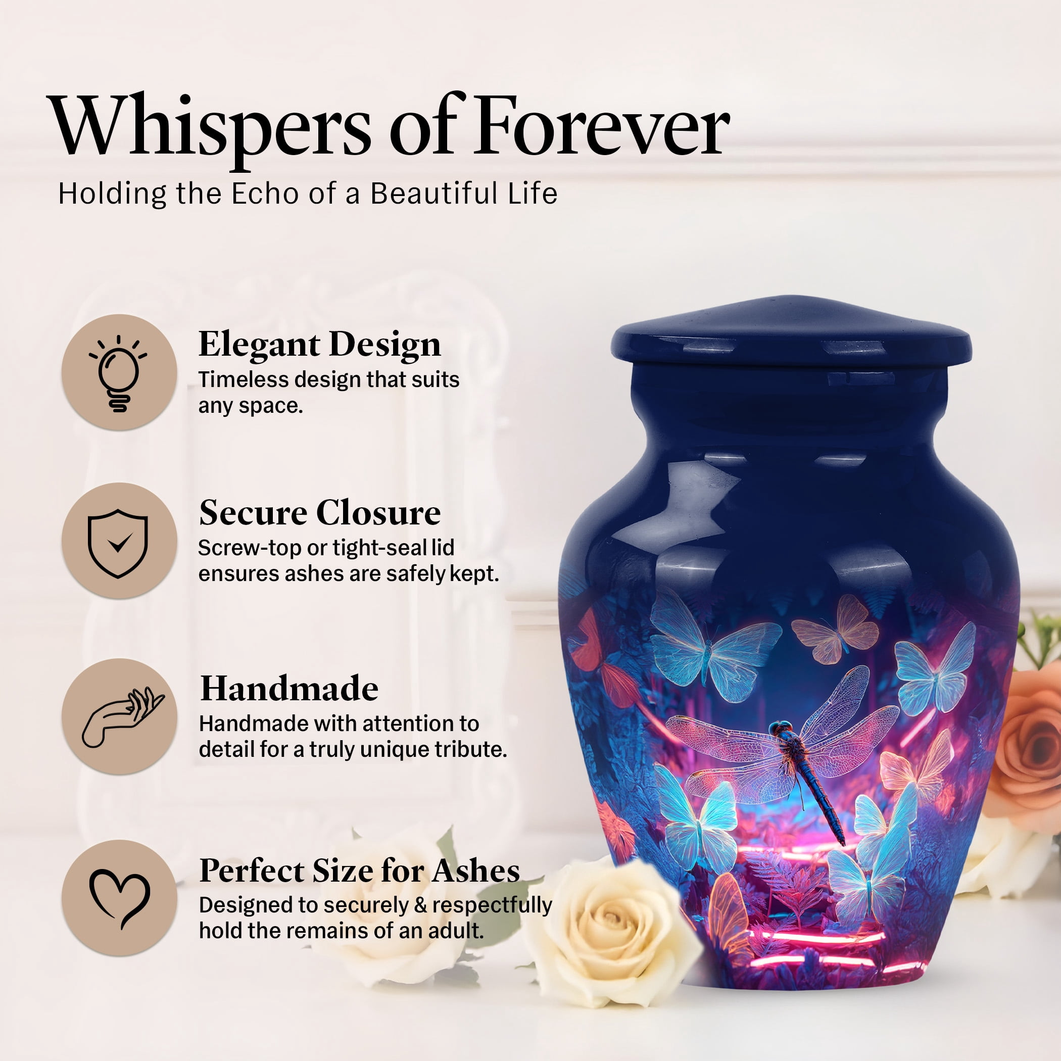 JAGSHASHI Dragonfly Mini Keepsake Sharing Urns – Small Cremation Urn For Ashes Adult Male or Pet Ashes – Funeral Token Urn with Velvet Box – Memorial Tribute for Families (Blue 3 Inch)