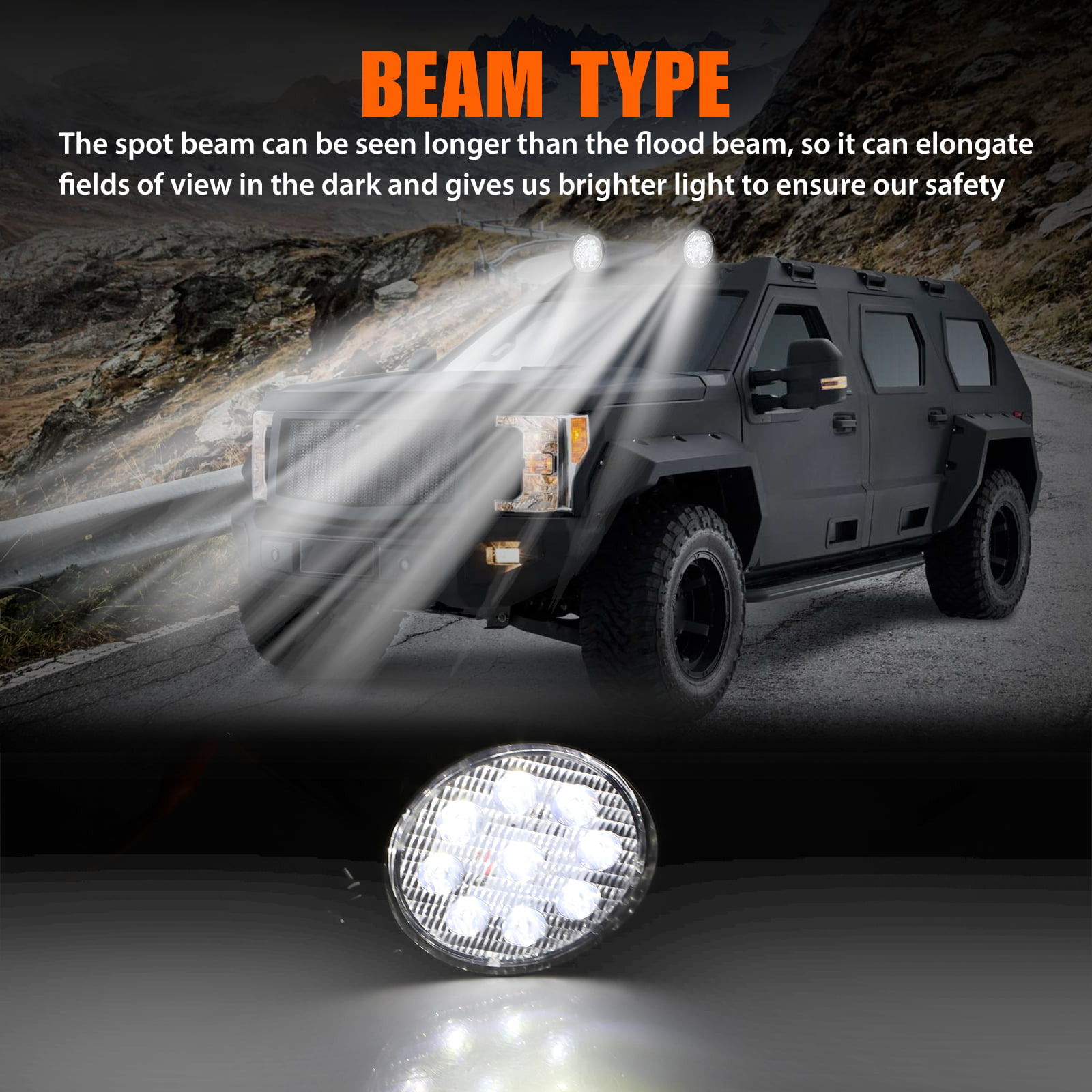  Willpower 4Pcs 4 inch Round Led Work Light Bar 27W 2200LM  Driving Pods Flood Beam Work Lamp for Off-Road SUV Boat 4X4 JK 4Wd Truck  12V-24V : Automotive