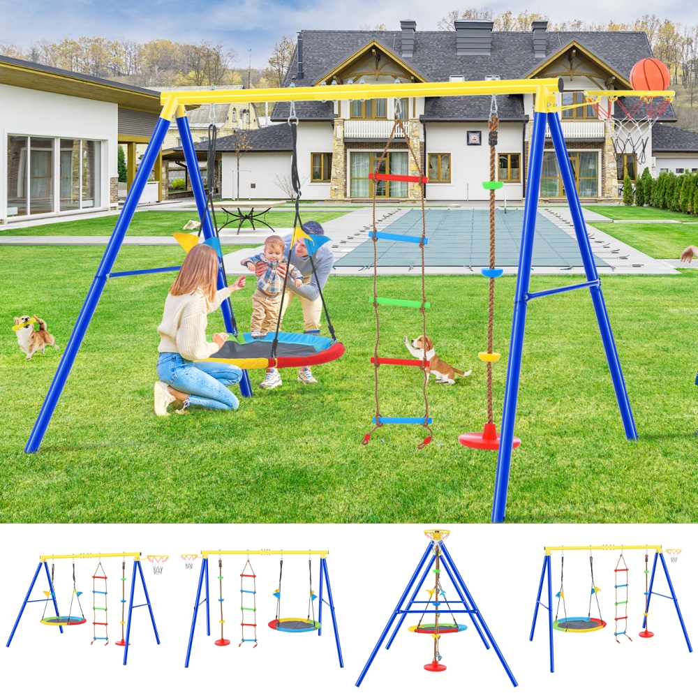 Gplesas Saucer Swing Set 4 In 1 Playset Basketball Hoop Boys Girls