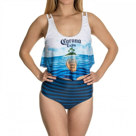 Corona Extra 821661-large Beach Scene Ruffled Swimsuit, Large - 2-Piece
