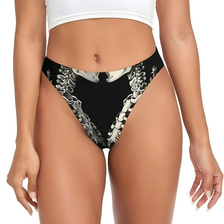Qokaie Skeletons Love Flowers Printed Women s Cotton Thong Underwear  Sexy Breathable Panties G-string-X-Small