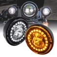 thumbnail image 1 of TRUE MODS 2 luces antiniebla LED negras de 4,5 pulgadas para motocicletas Harley Davidson [señales de giro HALO DRL blanco y ámbar] [lente ojo de pez dual avanzada] [blanco frío 6500 K] lámparas de co, 1 of 5