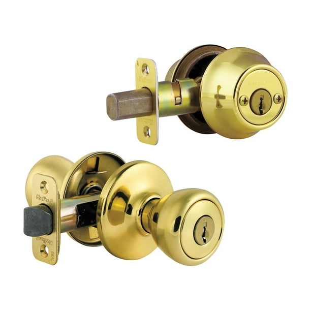Kwikset Tylo Polished Brass Entry Lock and Double Cylinder Deadbolt ANSI/BHMA Grade 3 13/4