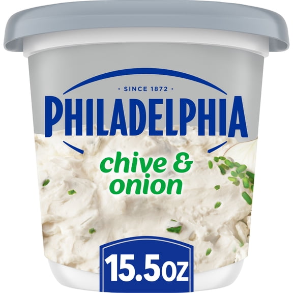 Philadelphia Flavored Cream Cheese Spread, 1 Tub, for Smooth, Spreadable Mornings, Chive & Onion, No Artificial Preservatives, Flavors or Dyes, 15.5 oz