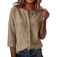 thumbnail image 2 of Brown Shirts for Womens 3/4 Sleeve Fall Slim Fit Basic Shirt Layer for Office, 2 of 6