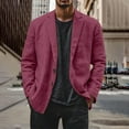 thumbnail image 5 of Evdexr Men's Linen Blazer Button Down Big and Tall Suits Striped Cotton Wedding Dress Shirts Fall Long Sleeve Wrinkle Free Loose Fit Jackets Hot Pink L, 5 of 8