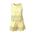 thumbnail image 6 of XFeng.Women's Sleeveless Lace Two Piece Shorts Set, Solid Color Round Neck Hollow Out Casual Romper Outfit.Yellow.S, 6 of 7