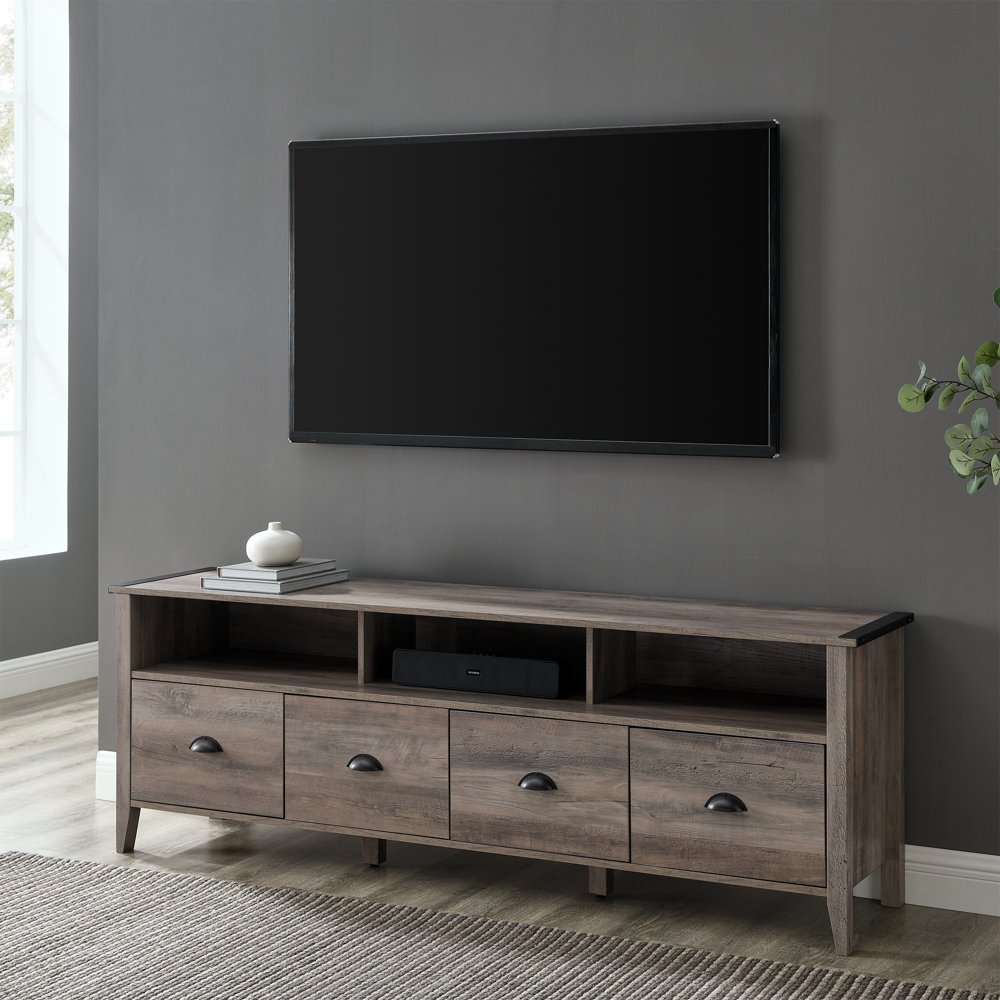 Manor Park Industrial Farmhouse TV Stand for TVs up to 80", Grey Wash