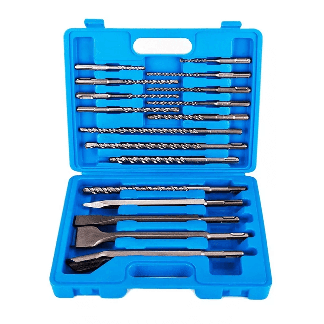 Juego Brocas Cinceles Sds Plus Para Martillo 17 Pzs +estuche Plata/Azul