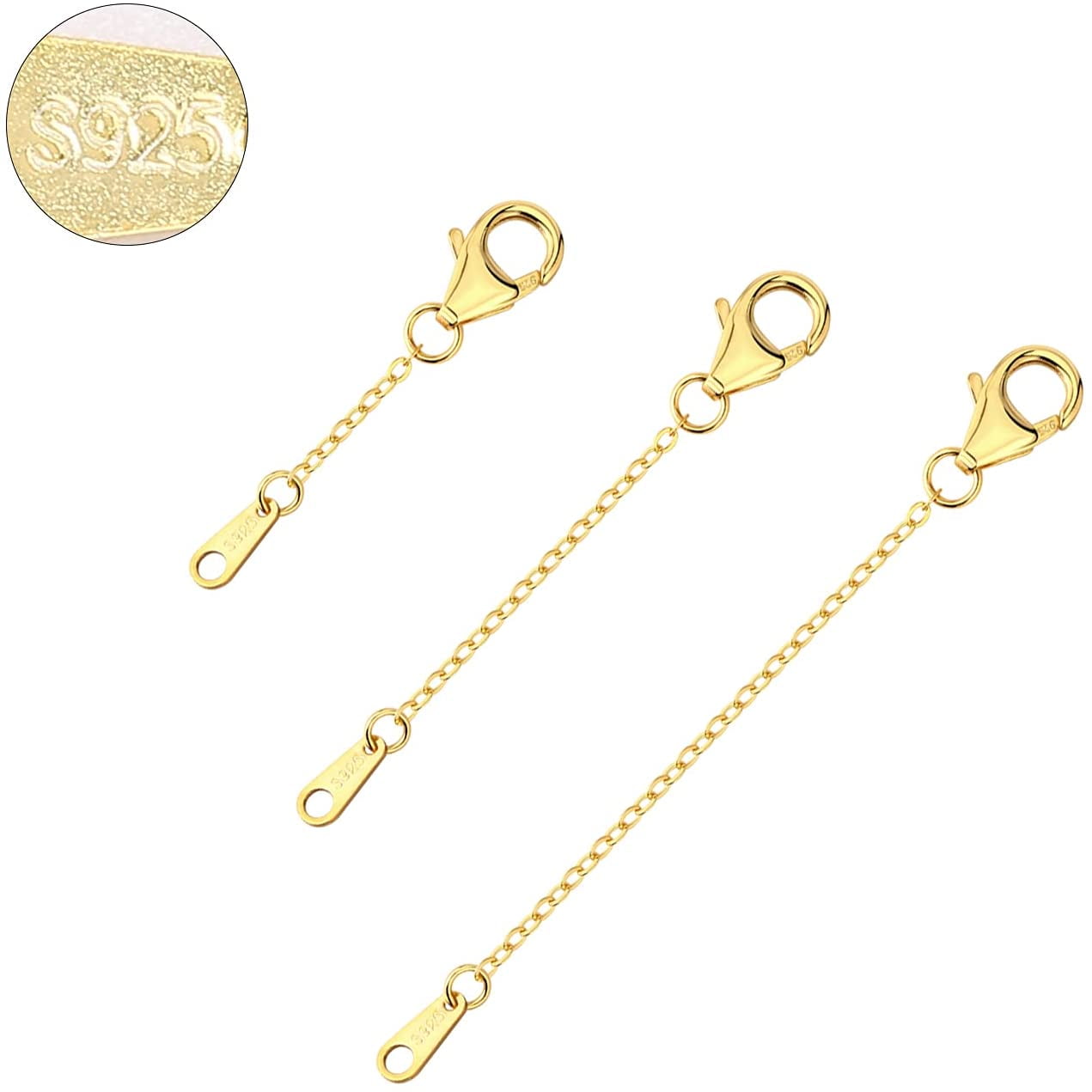 VANBARIS Gold Necklace Extenders 14K Gold Plated Extender Chain 925 Sterling Silver Extension Bracelet Extender Gold Chain Extenders for Necklaces 3