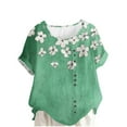 thumbnail image 2 of Gamivast Womens Summer Tops Loose Trendy Floral Boho Blouses Casual Button Crew Neck Short Sleeve Shirts Soft Comfy Beach Tops Green XL Previous, 2 of 4